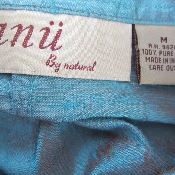 Anü by Natural Women M Turquoise Blue 100% Raw Silk Long Sleeve Shirt Iridescent - Picture 9 of 10